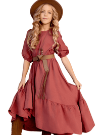 Thumbnail for Girl's Bohemian Layered Ruffle Dress For 3-12 Year Olds -, Dress , Drestiny , 10, 12, 3, 4, 6, 7, 8, Australia, Beige, Brown, Canada, Dresses, Girls, New Zealand, Short Sleeves, TD, United Kingdom, United States, Wine Red , Drestiny , www.shopdrestiny.com