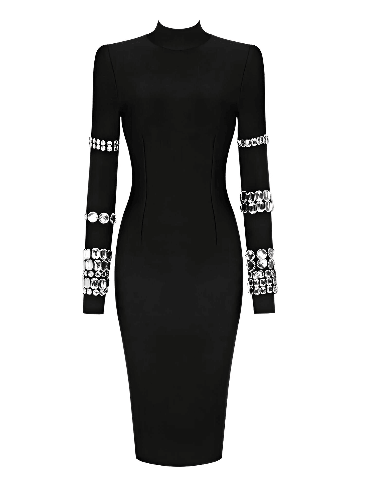 Luxury Party Dress For Women - Long Sleeve With Crystals -, Dress , Drestiny , 10, 12, 2, 6, 8, Australia, Black, Canada, FR, L, Long Sleeves, M, Midi Dresses, New Zealand, S, United Kingdom, United States , Drestiny , www.shopdrestiny.com