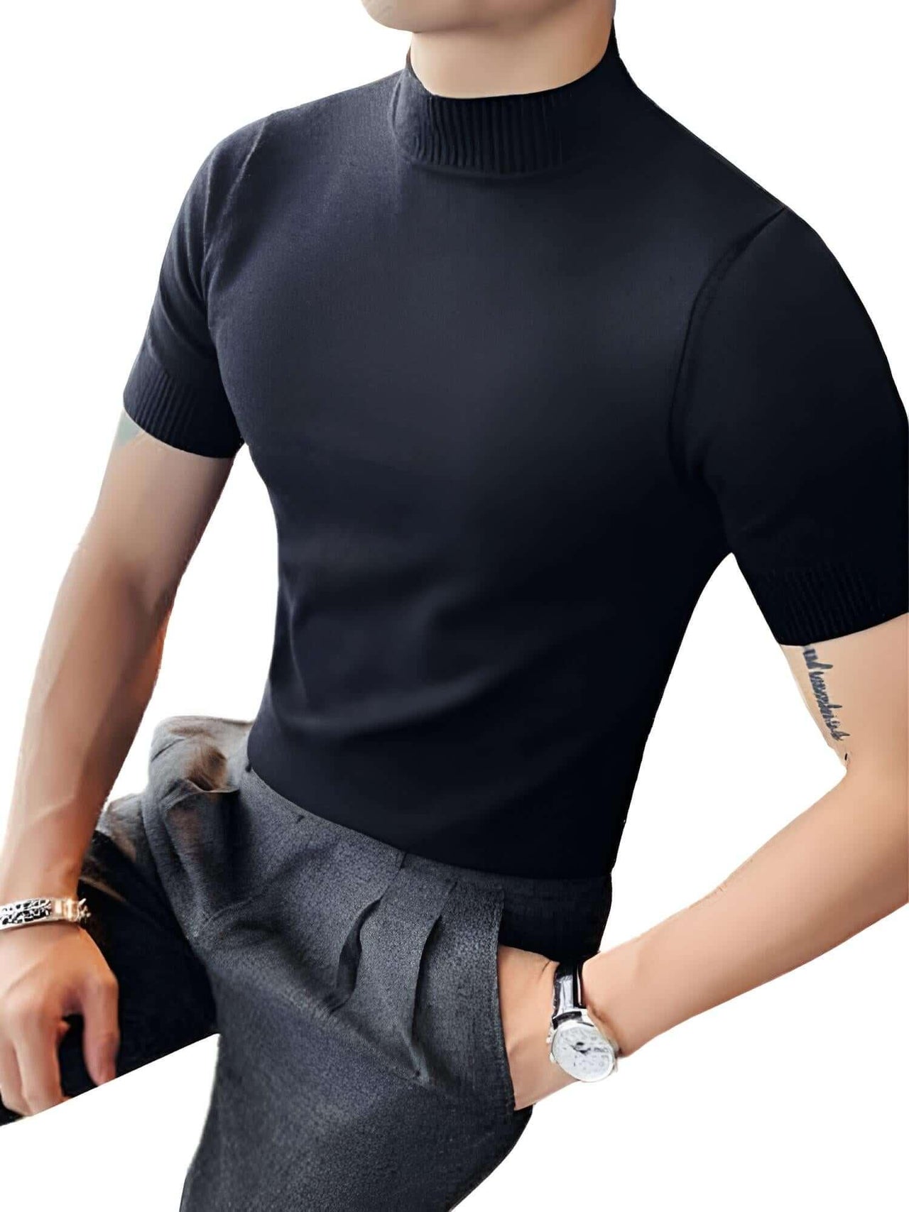 Men's Short Sleeve Mock Neck Shirt -, Turtlenecks , Drestiny , 4XL, Australia, Black, Blue, Bright Blue, Brown, Casual Shirts, Dark Blue, Dark Green, Dark Grey, Dress Shirts, L, M, Navy, New Zealand, Red, Short Sleeves, T-Shirts, Tan, Turtlenecks, United Kingdom, United States, White, XL, XXL, XXXL, Yellow , Drestiny , www.shopdrestiny.com