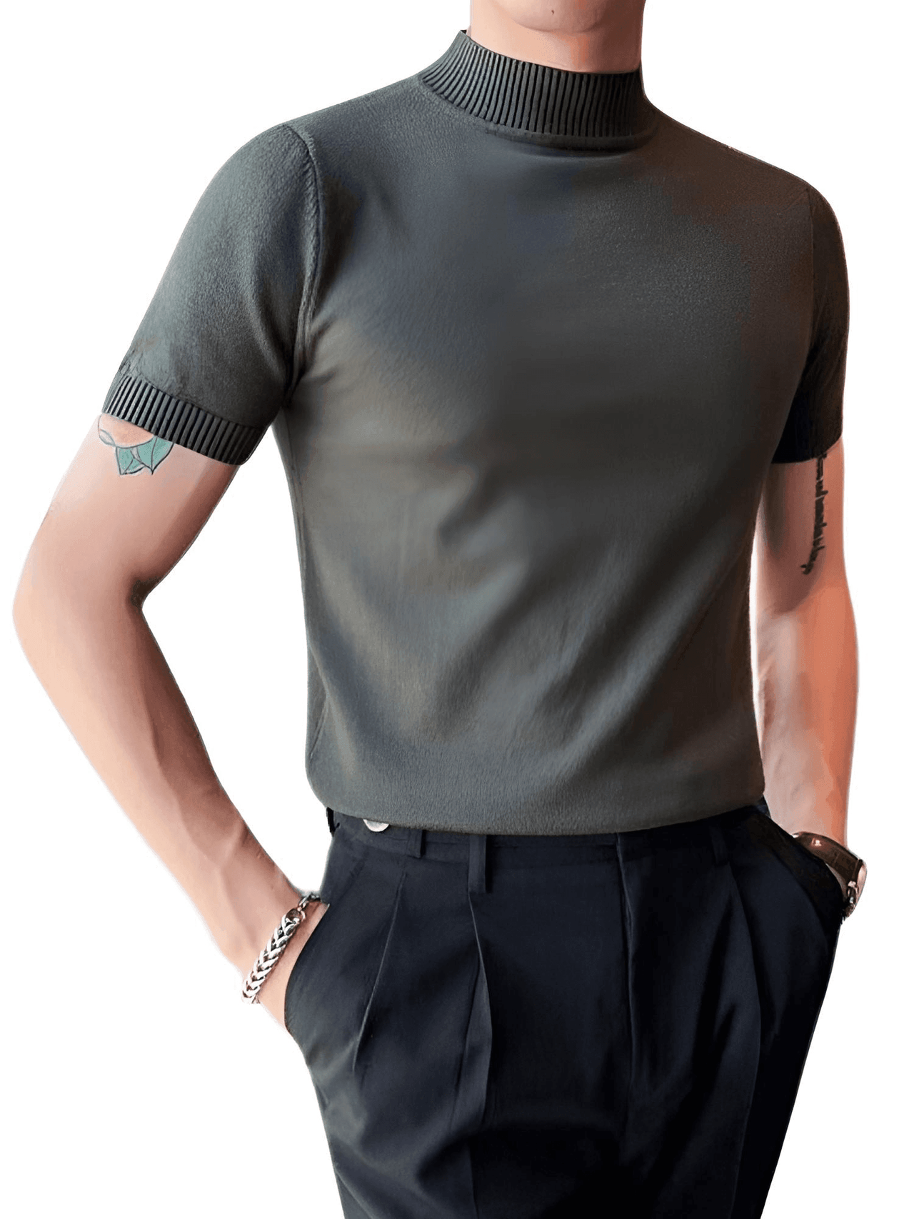 Men's Short Sleeve Mock Neck Shirt -, Turtlenecks , Drestiny , 4XL, Australia, Black, Blue, Bright Blue, Brown, Casual Shirts, Dark Blue, Dark Green, Dark Grey, Dress Shirts, L, M, Navy, New Zealand, Red, Short Sleeves, T-Shirts, Tan, Turtlenecks, United Kingdom, United States, White, XL, XXL, XXXL, Yellow , Drestiny , www.shopdrestiny.com