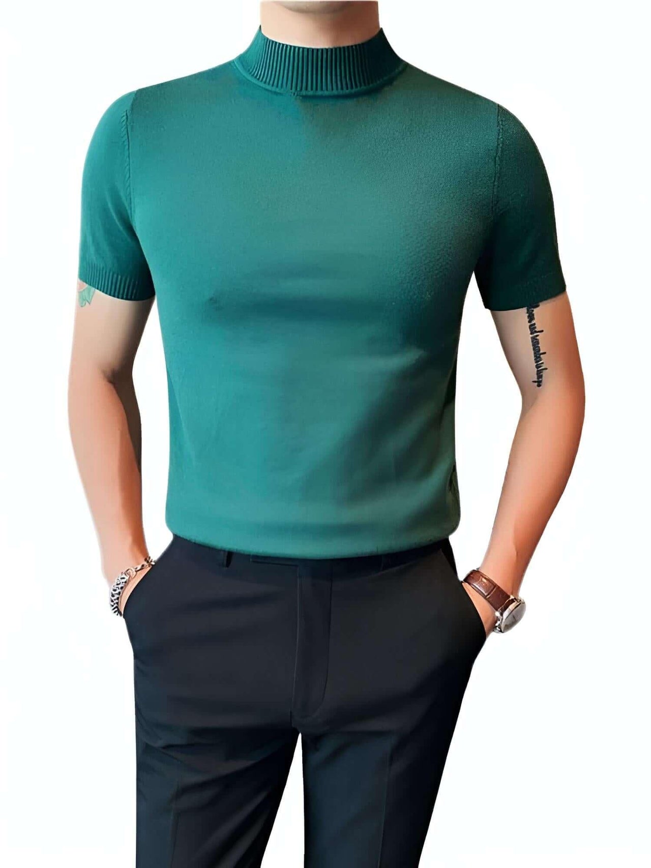 Men's Short Sleeve Mock Neck Shirt -, Turtlenecks , Drestiny , 4XL, Australia, Black, Blue, Bright Blue, Brown, Casual Shirts, Dark Blue, Dark Green, Dark Grey, Dress Shirts, L, M, Navy, New Zealand, Red, Short Sleeves, T-Shirts, Tan, Turtlenecks, United Kingdom, United States, White, XL, XXL, XXXL, Yellow , Drestiny , www.shopdrestiny.com