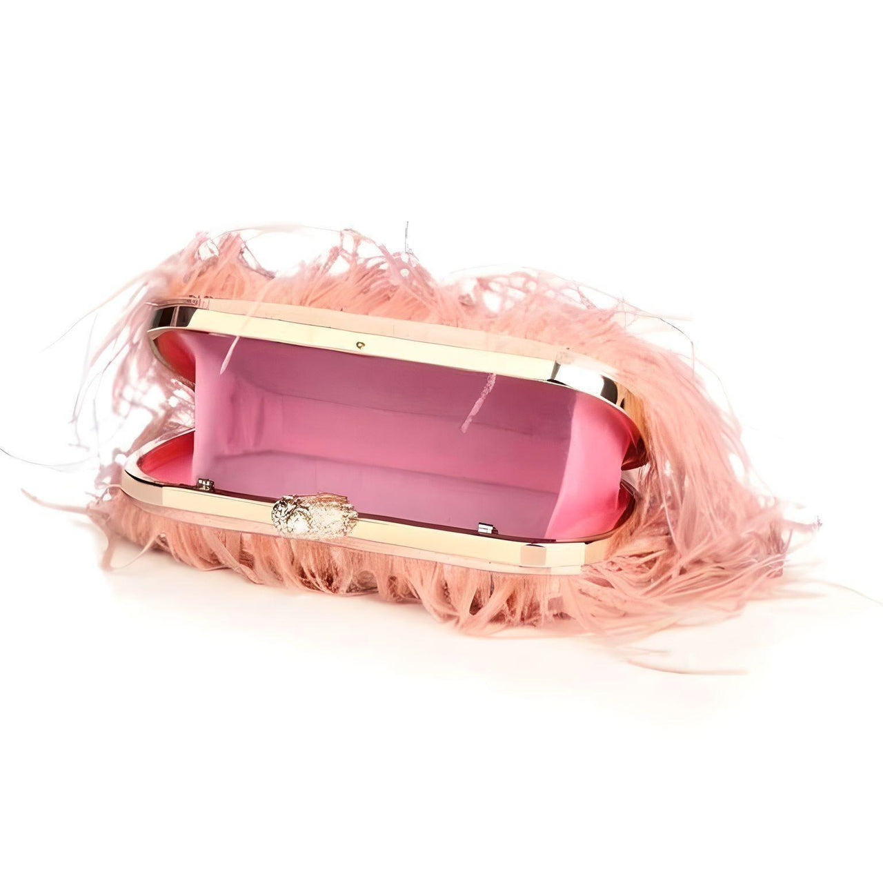 Ostrich Feather Clutch With Removable Shoulder Strap & Satin Interior -, Clutch , Drestiny , Australia, Canada, Champagne, Clutches, Dark Green, Dark Pink, FR, Gold, Green, Handbags, Pink, Purses, Red, United Kingdom, United States, White , Drestiny , www.shopdrestiny.com