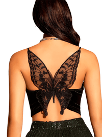 Thumbnail for Sexy Butterfly Black Velvet Cami Top For Women -, Camisoles , Drestiny , Australia, Black, Camisoles, Canada, Casual Shirts, Crop Tops, Gender_Women, L, M, New Zealand, S, Sleeveless, United Kingdom, United States , Drestiny , www.shopdrestiny.com