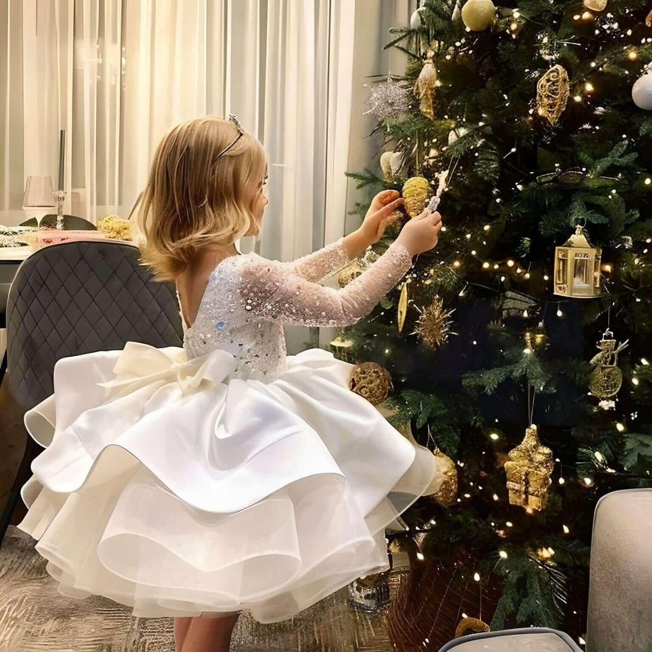 Formal Sequins Long Sleeve Dresses For Girls -, Dresses , Drestiny , 12M, 24M, 3T, 4T, 6T, Australia, Canada, Dresses, Girls, Long Sleeves, New Zealand, Red, TD, United Kingdom, United States, White, Yellow , Drestiny , www.shopdrestiny.com