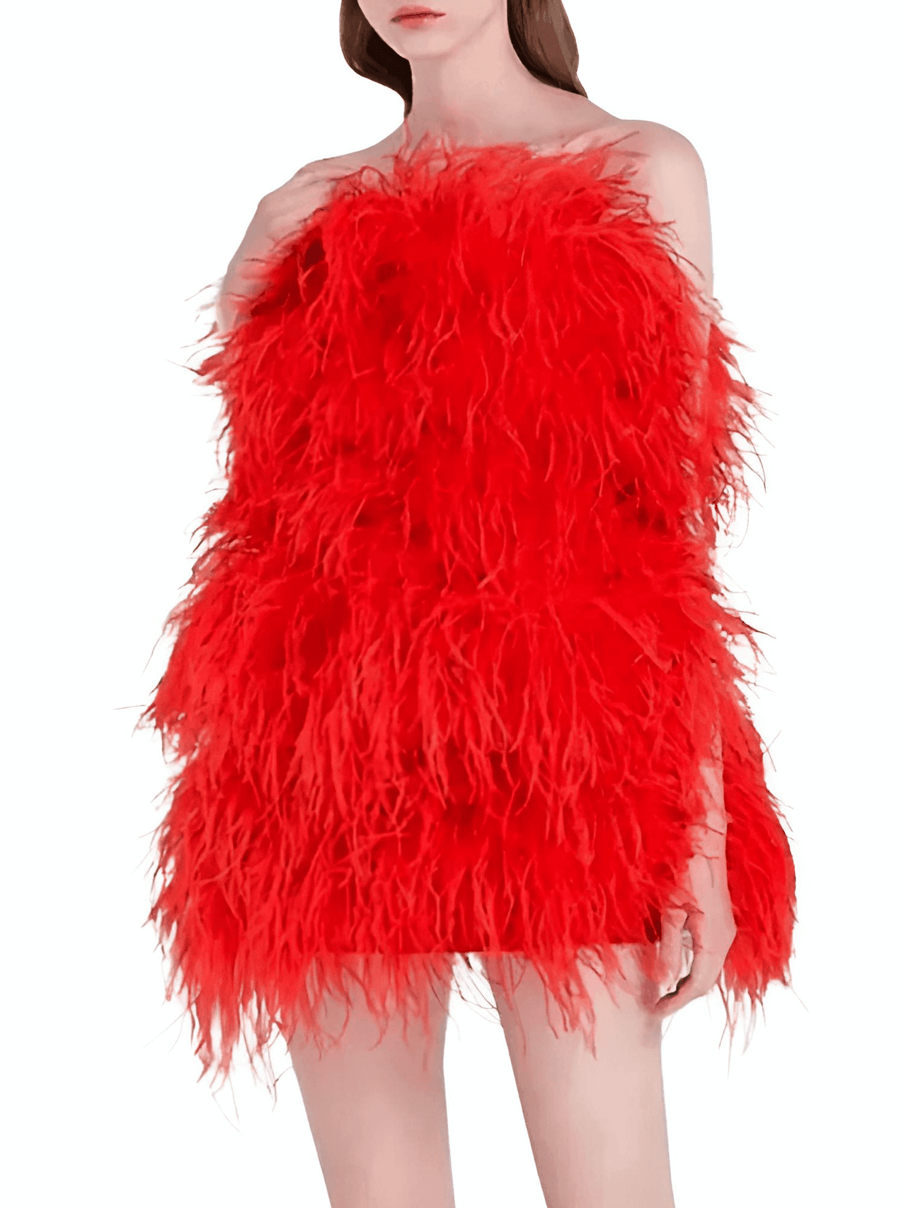 Elegant 100% Ostrich Feather Mini Dresses - In 11 Colors! -, Dress , Drestiny , 4XL, 5XL, Australia, Beige, Black, Canada, Coral, Deep Pink, Dusty Pink, Grey, L, Light Purple, M, Mini Dresses, Mint, New Zealand, Orange, Red, Royal Blue, S, Sleeveless, Strapless, United Kingdom, United States, White, XL, XXL, XXXL , Drestiny , www.shopdrestiny.com