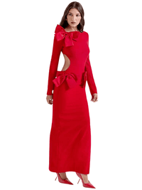 Thumbnail for Elegant Backless Bow Red Maxi Dress For Women -, Dress , Drestiny , Ankle Length Dresses, Australia, Canada, FR, L, Long Sleeves, M, Maxi Dresses, New Zealand, Red, S, United Kingdom, United States , Drestiny , www.shopdrestiny.com