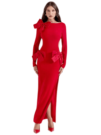 Thumbnail for Elegant Backless Bow Red Maxi Dress For Women -, Dress , Drestiny , Ankle Length Dresses, Australia, Canada, FR, L, Long Sleeves, M, Maxi Dresses, New Zealand, Red, S, United Kingdom, United States , Drestiny , www.shopdrestiny.com