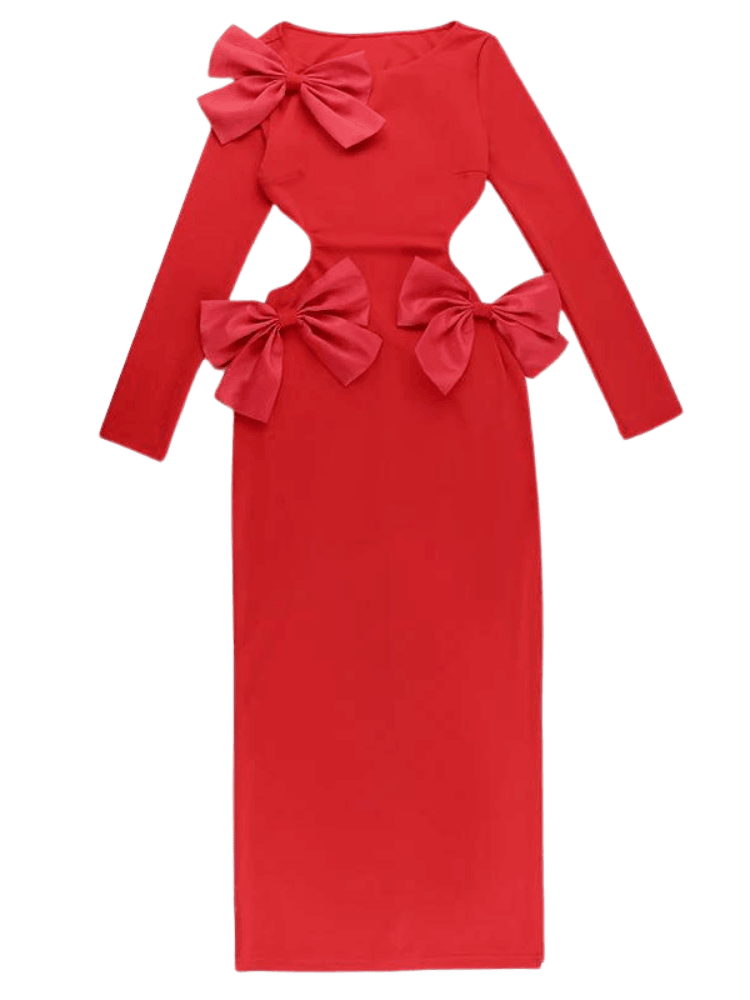 Elegant Backless Bow Red Maxi Dress For Women -, Dress , Drestiny , Ankle Length Dresses, Australia, Canada, FR, L, Long Sleeves, M, Maxi Dresses, New Zealand, Red, S, United Kingdom, United States , Drestiny , www.shopdrestiny.com