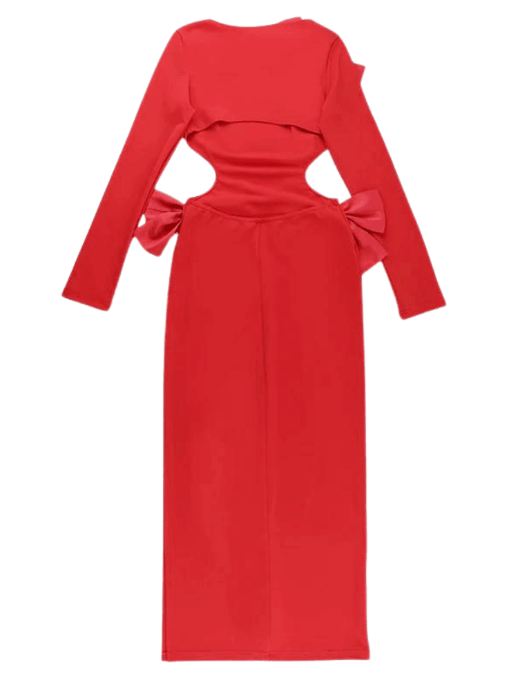 Elegant Backless Bow Red Maxi Dress For Women -, Dress , Drestiny , Ankle Length Dresses, Australia, Canada, FR, L, Long Sleeves, M, Maxi Dresses, New Zealand, Red, S, United Kingdom, United States , Drestiny , www.shopdrestiny.com