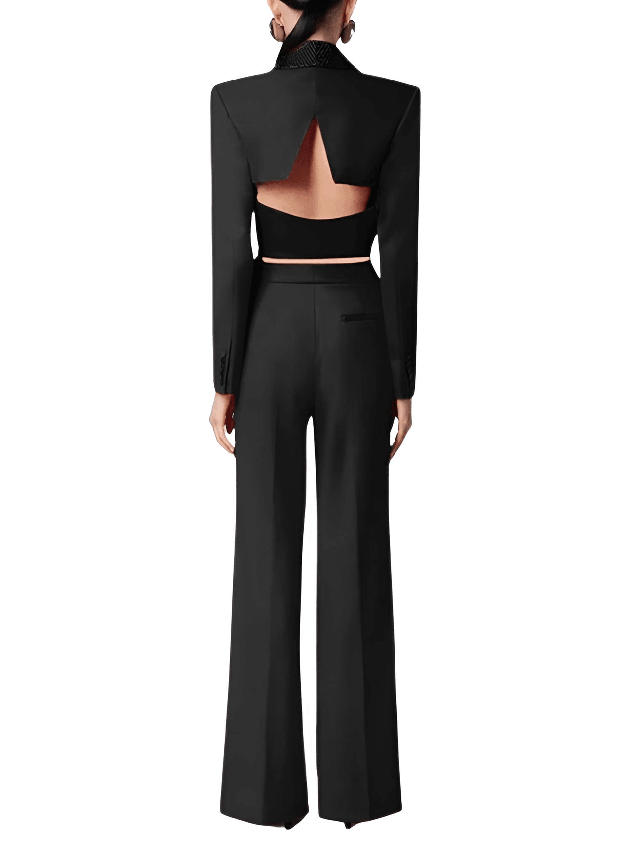 Elegant Two-Piece Set For Women - Long Sleeve Hollow Out Top + High Waist Wide Leg Pant Casual Set -, Pant Suits , Drestiny , Australia, Black, Blazers, Canada, Dress Pants, FR, Jackets, L, Long Sleeves, M, New Zealand, Pant Sets, Pant Suits, Red, S, Sets, United Kingdom, United States, XL , Drestiny , www.shopdrestiny.com