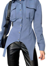 Thumbnail for Elegant Lapel Long Sleeve Blue Blouse For Women -, , Drestiny , Australia, Blouses, Blue, Casual Shirts, Dress Shirts, FR, L, Long Sleeves, M, New Zealand, S, United Kingdom, United States , Drestiny , www.shopdrestiny.com