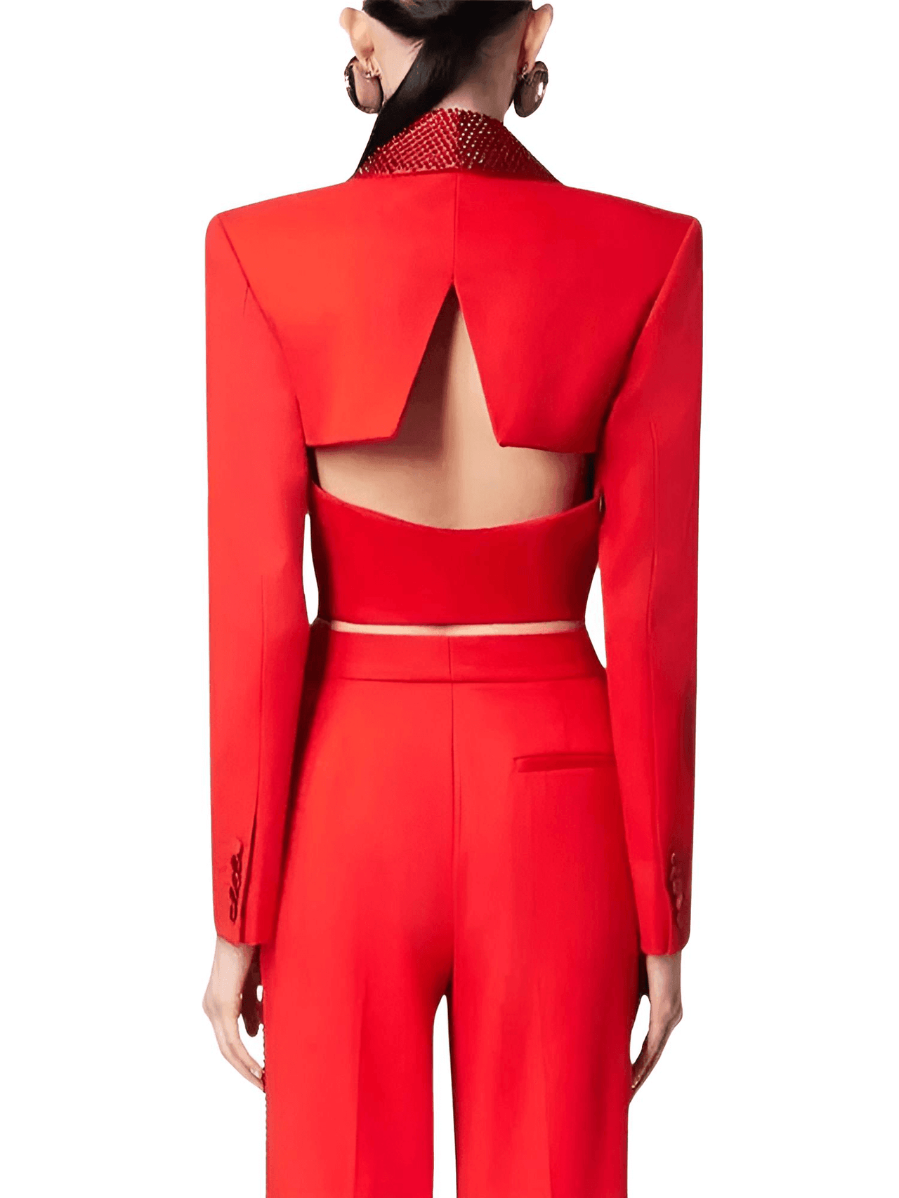 Elegant Two-Piece Set For Women - Long Sleeve Hollow Out Top + High Waist Wide Leg Pant Casual Set -, Pant Suits , Drestiny , Australia, Black, Blazers, Canada, Dress Pants, FR, Jackets, L, Long Sleeves, M, New Zealand, Pant Sets, Pant Suits, Red, S, Sets, United Kingdom, United States, XL , Drestiny , www.shopdrestiny.com