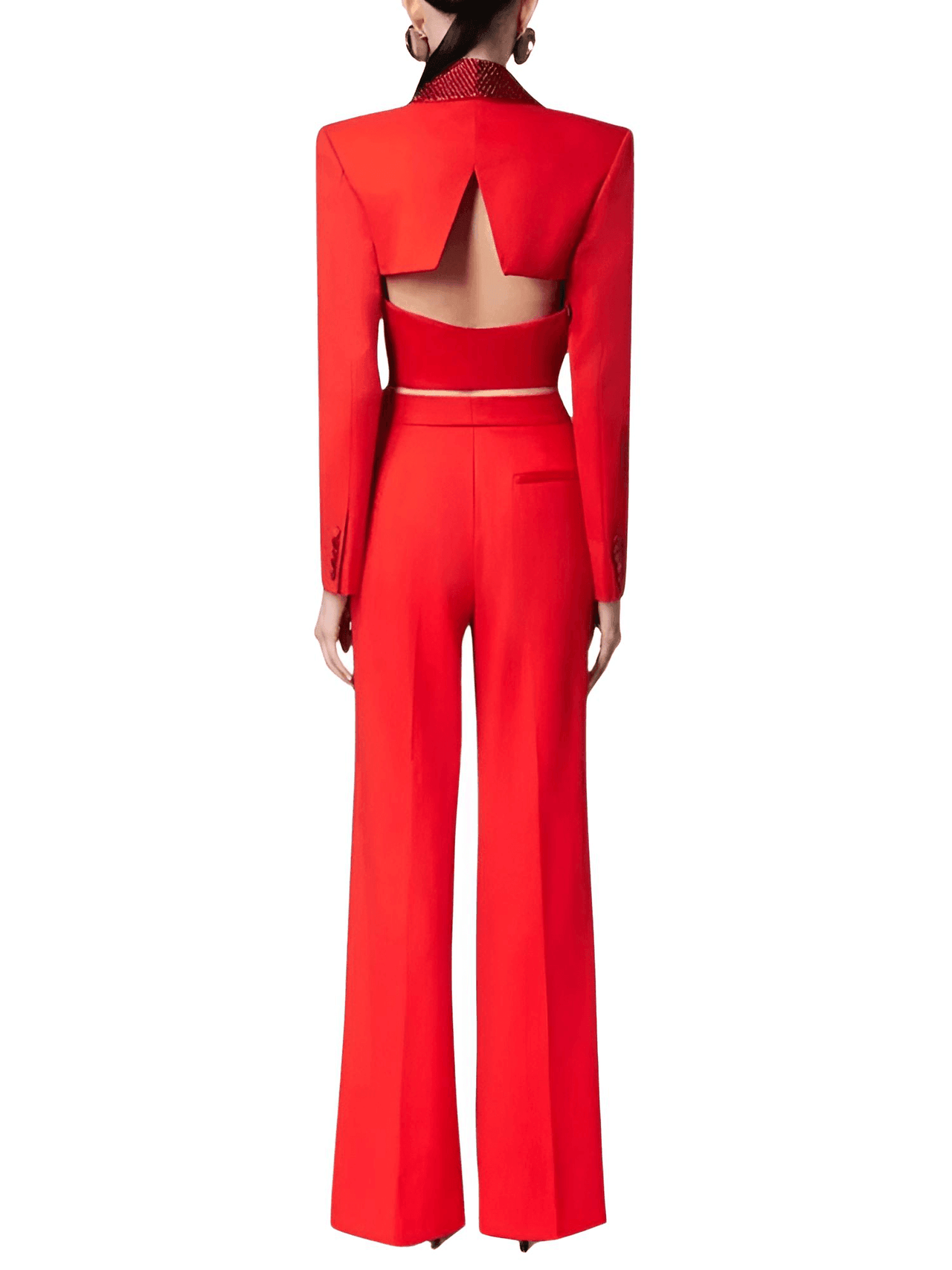 Elegant Two-Piece Set For Women - Long Sleeve Hollow Out Top + High Waist Wide Leg Pant Casual Set -, Pant Suits , Drestiny , Australia, Black, Blazers, Canada, Dress Pants, FR, Jackets, L, Long Sleeves, M, New Zealand, Pant Sets, Pant Suits, Red, S, Sets, United Kingdom, United States, XL , Drestiny , www.shopdrestiny.com