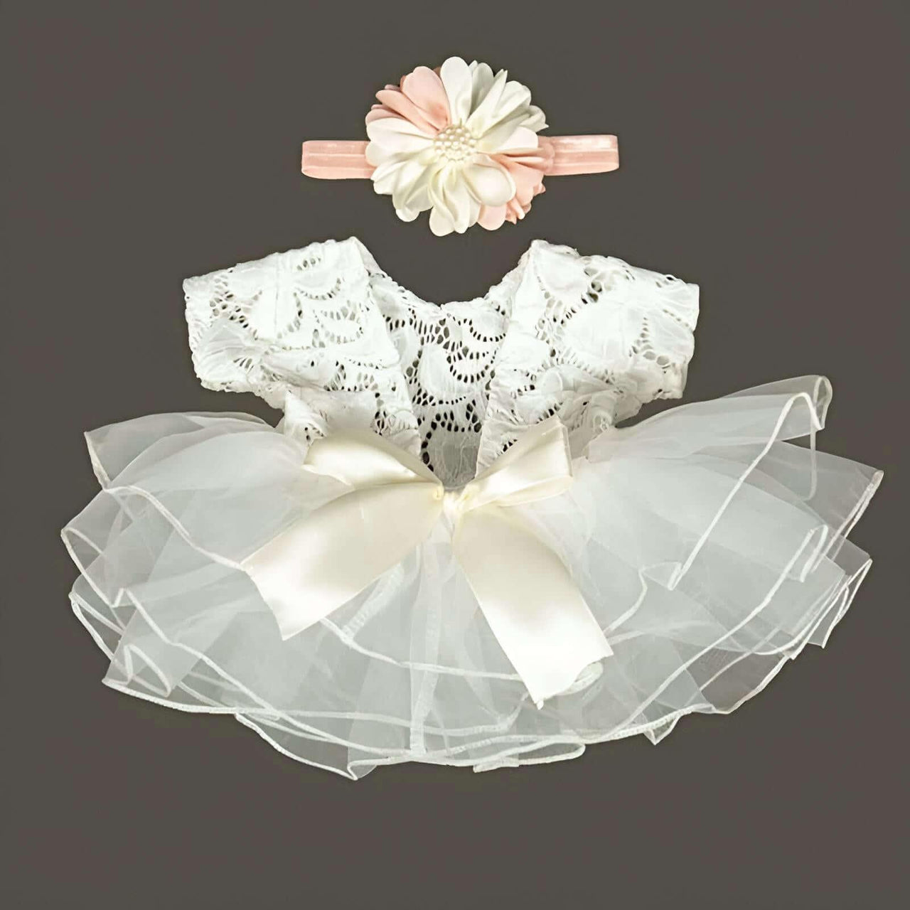 Sweet Lace Bow Knot Dress with Flower Headband for Newborn -, Baby & Toddler Outfits , Drestiny , Australia, Canada, Dresses, Girls, New Zealand, Photo Shoot Attire, Sets, Short Sleeves, United Kingdom, United States , Drestiny , www.shopdrestiny.com