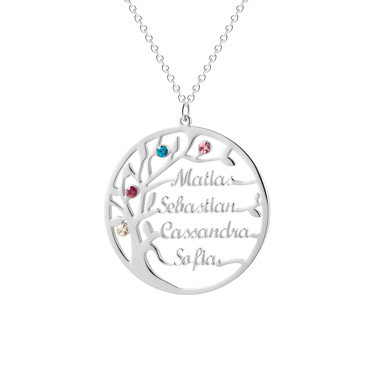 Family Tree of Life Necklace - Personalize 1-6 Names with Birthstones -, Necklace , Drestiny , Australia, Canada, Gender_Women, Gold, Necklaces, New Zealand, Silver, United Kingdom, United States , Drestiny , www.shopdrestiny.com