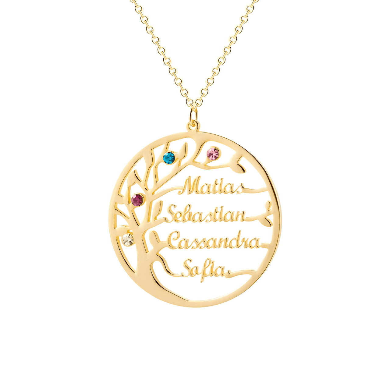 Family Tree of Life Necklace - Personalize 1-6 Names with Birthstones -, Necklace , Drestiny , Australia, Canada, Gender_Women, Gold, Necklaces, New Zealand, Silver, United Kingdom, United States , Drestiny , www.shopdrestiny.com