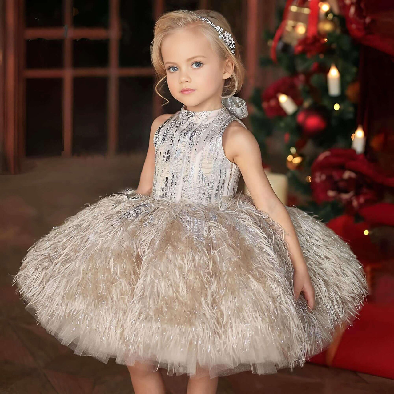 Feather Flower Girl Dress -, Dress , Drestiny , 10T, 11T, 12M, 12T, 13T, 14T, 18M, 2T, 3T, 4, 5T, 6T, 7T, 8T, 9T, Australia, Dresses, Flower Girl Dresses, Girls, Gold, New Zealand, Pink, Silver, Sleeveless, TD, United Kingdom, United States , Drestiny , www.shopdrestiny.com