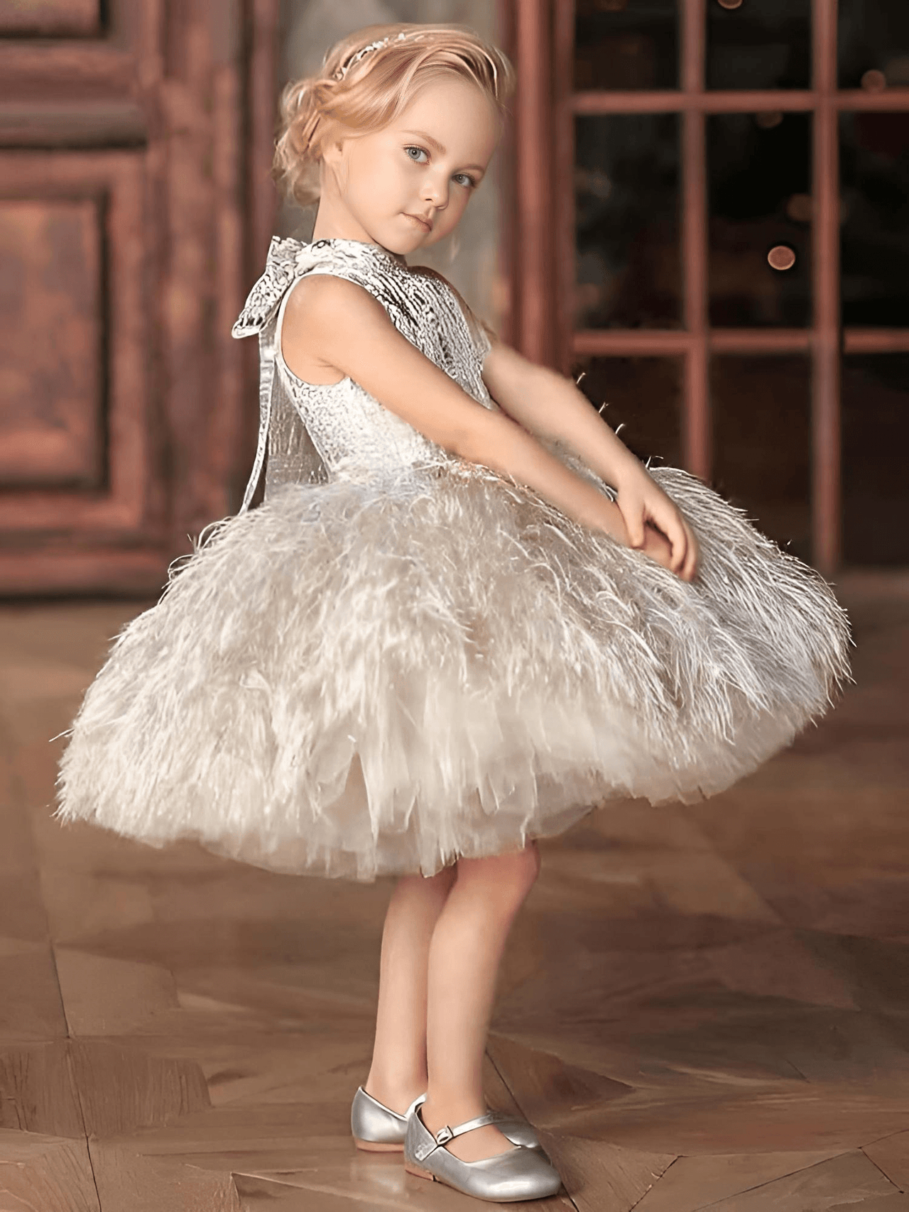 Feather Flower Girl Dress -, Dress , Drestiny , 10T, 11T, 12M, 12T, 13T, 14T, 18M, 2T, 3T, 4, 5T, 6T, 7T, 8T, 9T, Australia, Dresses, Flower Girl Dresses, Girls, Gold, New Zealand, Pink, Silver, Sleeveless, TD, United Kingdom, United States , Drestiny , www.shopdrestiny.com