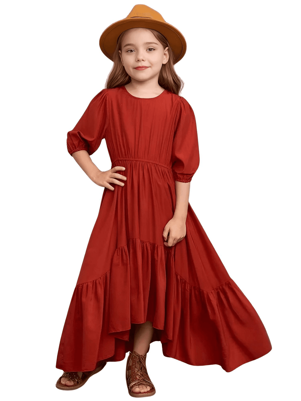 Girl's Bohemian Layered Ruffle Dress For 3-12 Year Olds -, Dress , Drestiny , 10, 12, 3, 4, 6, 7, 8, Australia, Beige, Brown, Canada, Dresses, Girls, New Zealand, Short Sleeves, TD, United Kingdom, United States, Wine Red , Drestiny , www.shopdrestiny.com