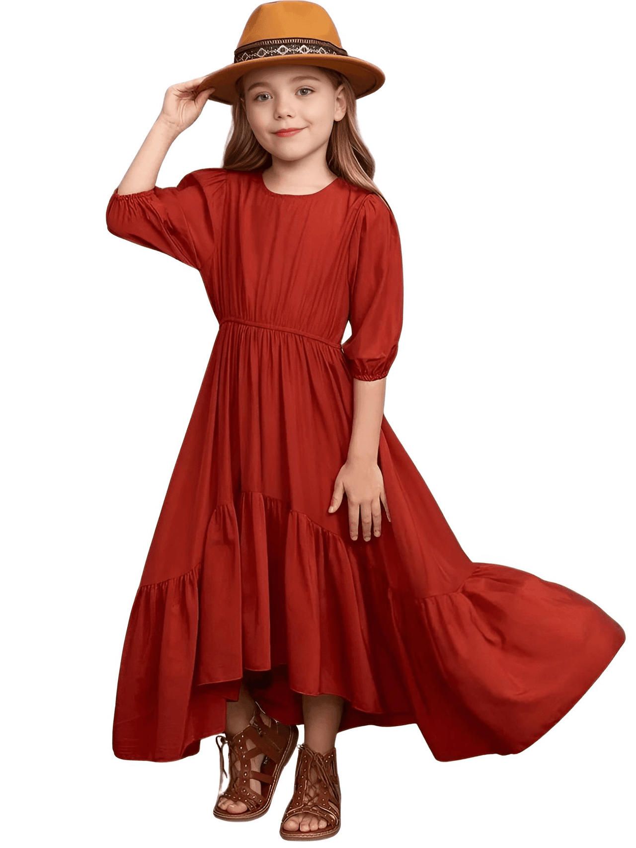 Girl's Bohemian Layered Ruffle Dress For 3-12 Year Olds -, Dress , Drestiny , 10, 12, 3, 4, 6, 7, 8, Australia, Beige, Brown, Canada, Dresses, Girls, New Zealand, Short Sleeves, TD, United Kingdom, United States, Wine Red , Drestiny , www.shopdrestiny.com