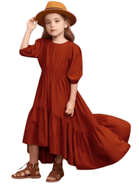 Thumbnail for Girl's Bohemian Layered Ruffle Dress For 3-12 Year Olds -, Dress , Drestiny , 10, 12, 3, 4, 6, 7, 8, Australia, Beige, Brown, Canada, Dresses, Girls, New Zealand, Short Sleeves, TD, United Kingdom, United States, Wine Red , Drestiny , www.shopdrestiny.com