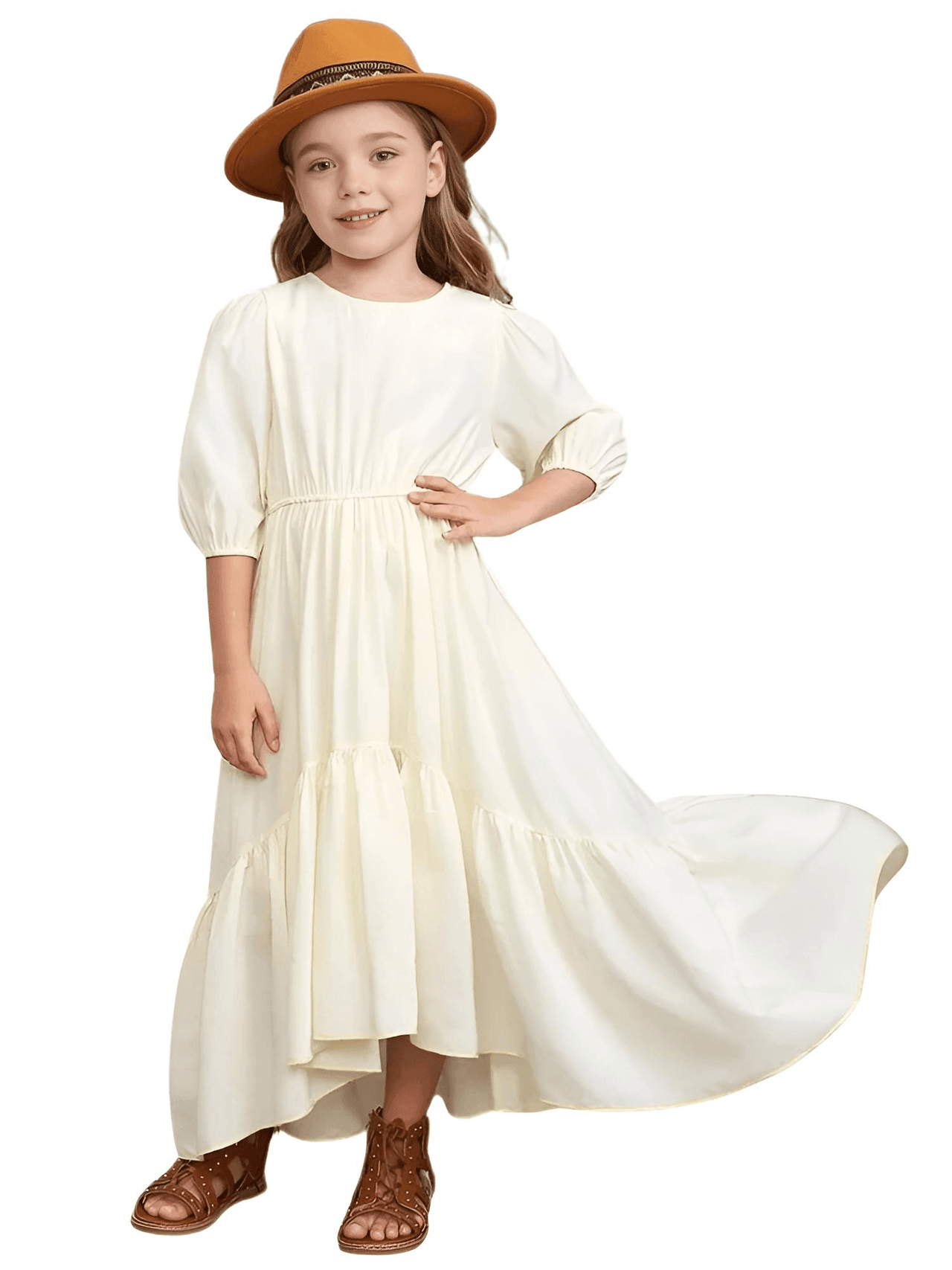 Girl's Bohemian Layered Ruffle Dress For 3-12 Year Olds -, Dress , Drestiny , 10, 12, 3, 4, 6, 7, 8, Australia, Beige, Brown, Canada, Dresses, Girls, New Zealand, Short Sleeves, TD, United Kingdom, United States, Wine Red , Drestiny , www.shopdrestiny.com