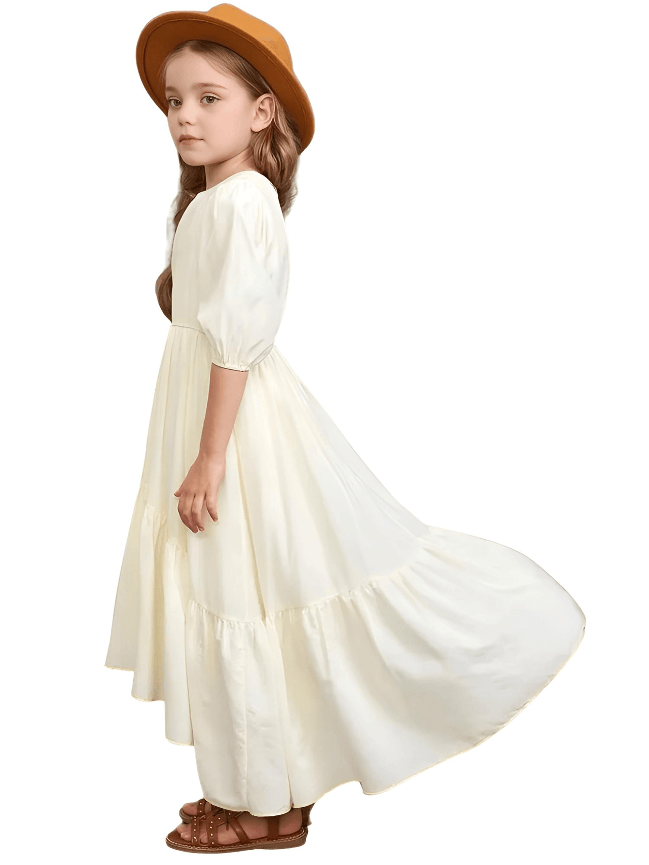 Girl's Bohemian Layered Ruffle Dress For 3-12 Year Olds -, Dress , Drestiny , 10, 12, 3, 4, 6, 7, 8, Australia, Beige, Brown, Canada, Dresses, Girls, New Zealand, Short Sleeves, TD, United Kingdom, United States, Wine Red , Drestiny , www.shopdrestiny.com