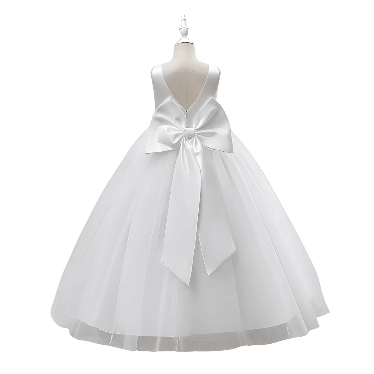 Girl's Long White Bow Dresses For Weddings, Formal Evenings, Birthday Parties or Kid's First Communion -, Dress , Drestiny , 10, 10T, 12, 12T, 2T, 4T, 6T, 8T, Australia, Dark Blue, Dark Pink, Dark Red, Dresses, Girls, New Zealand, Sleeveless, TD, United Kingdom, United States, White , Drestiny , www.shopdrestiny.com