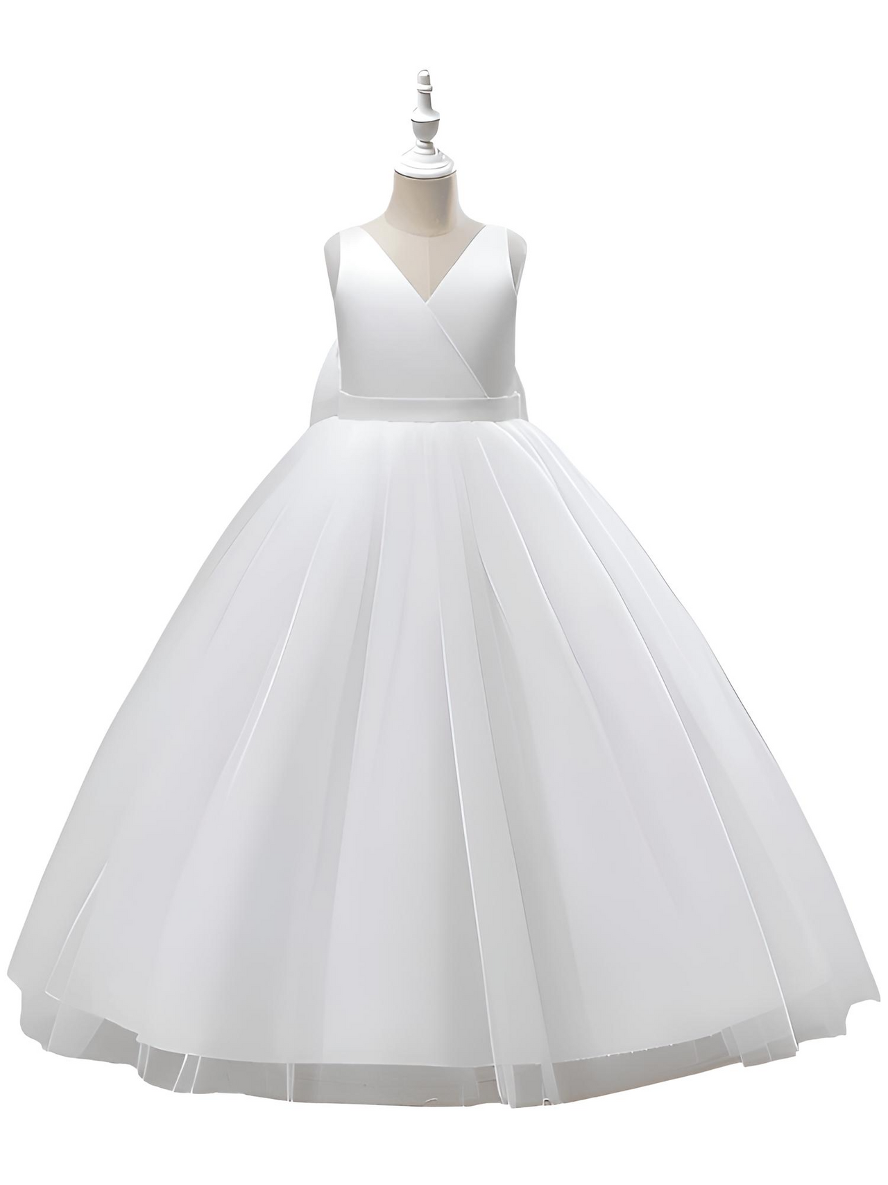 Girl's Long White Bow Dresses For Weddings, Formal Evenings, Birthday Parties or Kid's First Communion -, Dress , Drestiny , 10, 10T, 12, 12T, 2T, 4T, 6T, 8T, Australia, Dark Blue, Dark Pink, Dark Red, Dresses, Girls, New Zealand, Sleeveless, TD, United Kingdom, United States, White , Drestiny , www.shopdrestiny.com