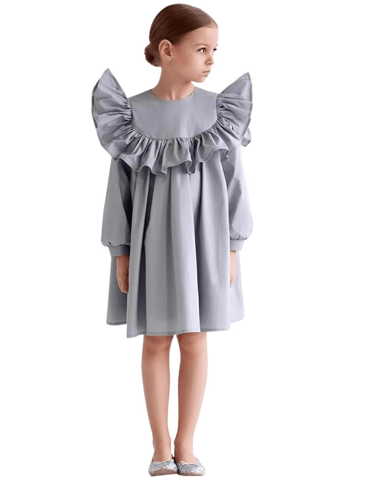 Girl's Ruffle Dress -, Dresses , Drestiny , 10T, 2T, 3T, 5T, 7T, Australia, Black, Canada, Dresses, Girls, Grey, Long Sleeves, New Zealand, Pink, TD, United Kingdom, United States , Drestiny , www.shopdrestiny.com