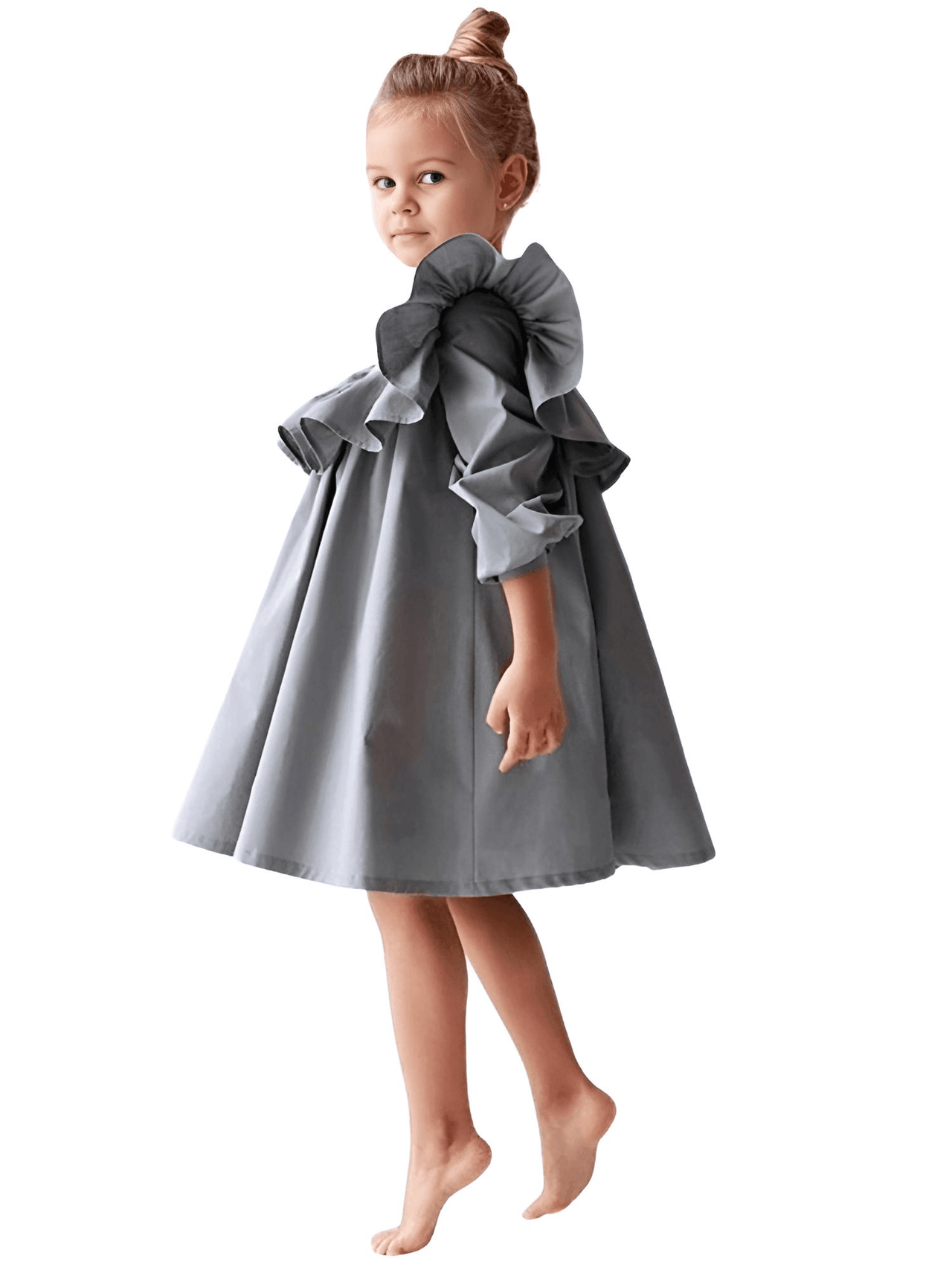 Girl's Ruffle Dress -, Dresses , Drestiny , 10T, 2T, 3T, 5T, 7T, Australia, Black, Canada, Dresses, Girls, Grey, Long Sleeves, New Zealand, Pink, TD, United Kingdom, United States , Drestiny , www.shopdrestiny.com