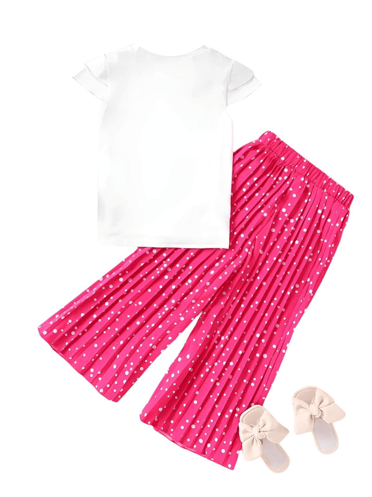 Girls Fashion Short Sleeved T-Shirt + Wide Leg Pants Casual Two-Piece Set Kids Clothes