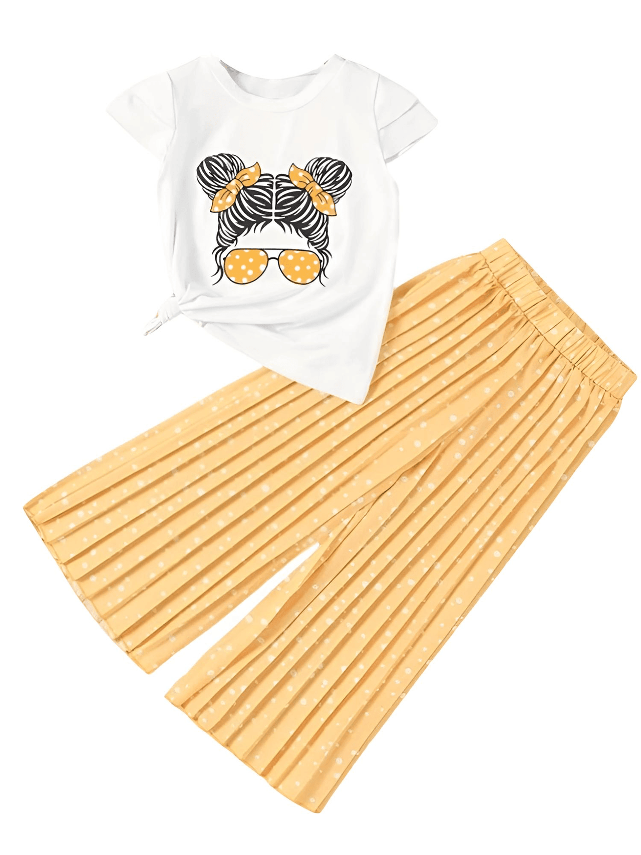 Girls Fashion Short Sleeved T-Shirt + Wide Leg Pants Casual Two-Piece Set Kids Clothes