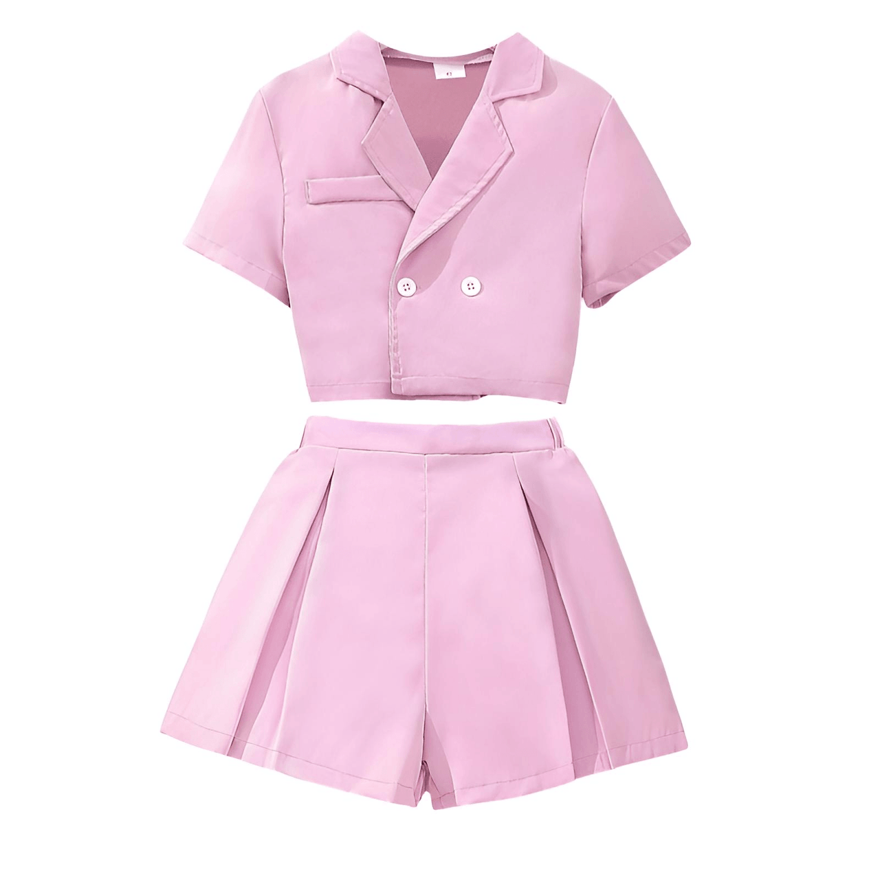 Girls Formal Casual 3-Piece Set - Short Sleeve Lapel Top + Camisole + Pleated Shorts Set -, Outfit Sets , Drestiny , 10, 11, 12, 8, 9, Australia, Camisoles, Canada, Girls, Jackets, New Zealand, Pink, Purple, Sets, Short Sets, Short Sleeves, Shorts, Sleeveless, United Kingdom, United States , Drestiny , www.shopdrestiny.com