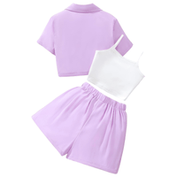 Thumbnail for Girls Formal Casual 3-Piece Set - Short Sleeve Lapel Top + Camisole + Pleated Shorts Set -, Outfit Sets , Drestiny , 10, 11, 12, 8, 9, Australia, Camisoles, Canada, Girls, Jackets, New Zealand, Pink, Purple, Sets, Short Sets, Short Sleeves, Shorts, Sleeveless, United Kingdom, United States , Drestiny , www.shopdrestiny.com