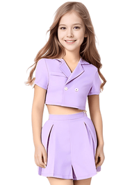 Thumbnail for Girls Formal Casual 3-Piece Set - Short Sleeve Lapel Top + Camisole + Pleated Shorts Set -, Outfit Sets , Drestiny , 10, 11, 12, 8, 9, Australia, Camisoles, Canada, Girls, Jackets, New Zealand, Pink, Purple, Sets, Short Sets, Short Sleeves, Shorts, Sleeveless, United Kingdom, United States , Drestiny , www.shopdrestiny.com