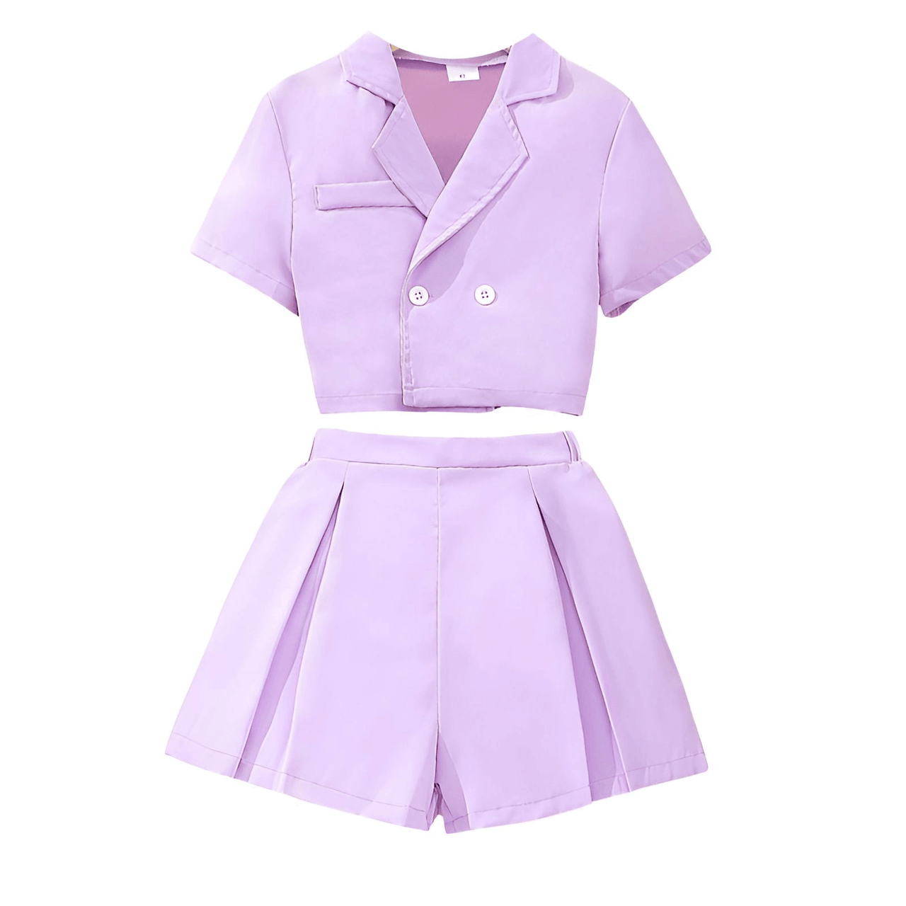 Girls Formal Casual 3-Piece Set - Short Sleeve Lapel Top + Camisole + Pleated Shorts Set -, Outfit Sets , Drestiny , 10, 11, 12, 8, 9, Australia, Camisoles, Canada, Girls, Jackets, New Zealand, Pink, Purple, Sets, Short Sets, Short Sleeves, Shorts, Sleeveless, United Kingdom, United States , Drestiny , www.shopdrestiny.com