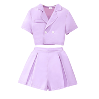 Thumbnail for Girls Formal Casual 3-Piece Set - Short Sleeve Lapel Top + Camisole + Pleated Shorts Set -, Outfit Sets , Drestiny , 10, 11, 12, 8, 9, Australia, Camisoles, Canada, Girls, Jackets, New Zealand, Pink, Purple, Sets, Short Sets, Short Sleeves, Shorts, Sleeveless, United Kingdom, United States , Drestiny , www.shopdrestiny.com