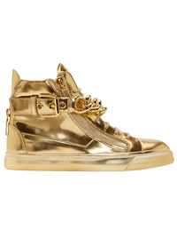 Thumbnail for Gold Chain Silver Chain High-Top Men's Leather Sneakers