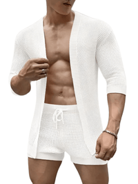 Thumbnail for Men's Half Sleeve Cardigan & Drawstring Shorts Two-Piece Set -, , Drestiny , white , Drestiny , www.shopdrestiny.com