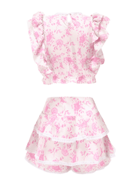 Thumbnail for High Quality Ruffle Pink Crop Top with Cute Pink Mini Skirt -, Skirt Sets , Drestiny , Canada, Casual Shirts, Crop Tops, L, M, New Zealand, Pink, S, Sets, Skirt Sets, Skirts, Sleeveless, United Kingdom, United States, White , Drestiny , www.shopdrestiny.com