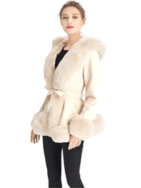 Thumbnail for Hooded Fur Coats For Women With Belt and Fur Lining Inside -, Coats , Drestiny , Australia, Beige, Black, Brown, Camel, Canada, Coats, Jackets, L, M, New Zealand, S, United Kingdom, United States, XL, XXL, XXXL , Drestiny , www.shopdrestiny.com