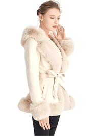 Thumbnail for Hooded Fur Coats For Women With Belt and Fur Lining Inside -, Coats , Drestiny , Australia, Beige, Black, Brown, Camel, Canada, Coats, Jackets, L, M, New Zealand, S, United Kingdom, United States, XL, XXL, XXXL , Drestiny , www.shopdrestiny.com