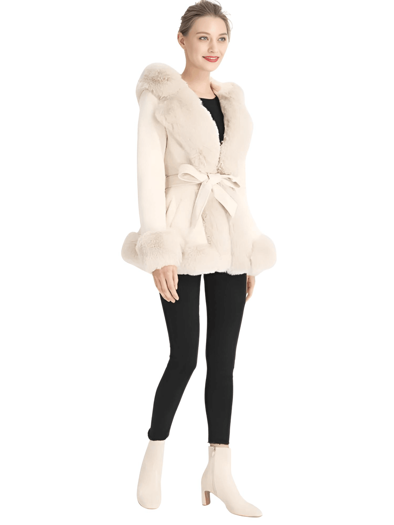 Hooded Fur Coats For Women With Belt and Fur Lining Inside -, Coats , Drestiny , Australia, Beige, Black, Brown, Camel, Canada, Coats, Jackets, L, M, New Zealand, S, United Kingdom, United States, XL, XXL, XXXL , Drestiny , www.shopdrestiny.com