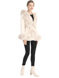 Thumbnail for Hooded Fur Coats For Women With Belt and Fur Lining Inside -, Coats , Drestiny , Australia, Beige, Black, Brown, Camel, Canada, Coats, Jackets, L, M, New Zealand, S, United Kingdom, United States, XL, XXL, XXXL , Drestiny , www.shopdrestiny.com