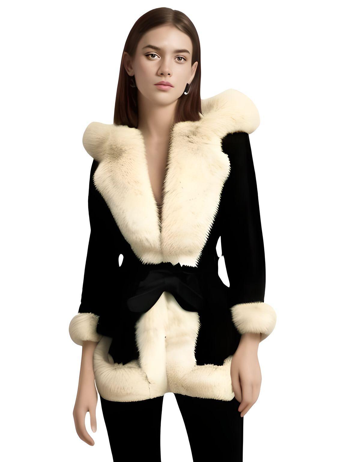 Hooded Fur Coats For Women With Belt and Fur Lining Inside -, Coats , Drestiny , Australia, Beige, Black, Brown, Camel, Canada, Coats, Jackets, L, M, New Zealand, S, United Kingdom, United States, XL, XXL, XXXL , Drestiny , www.shopdrestiny.com