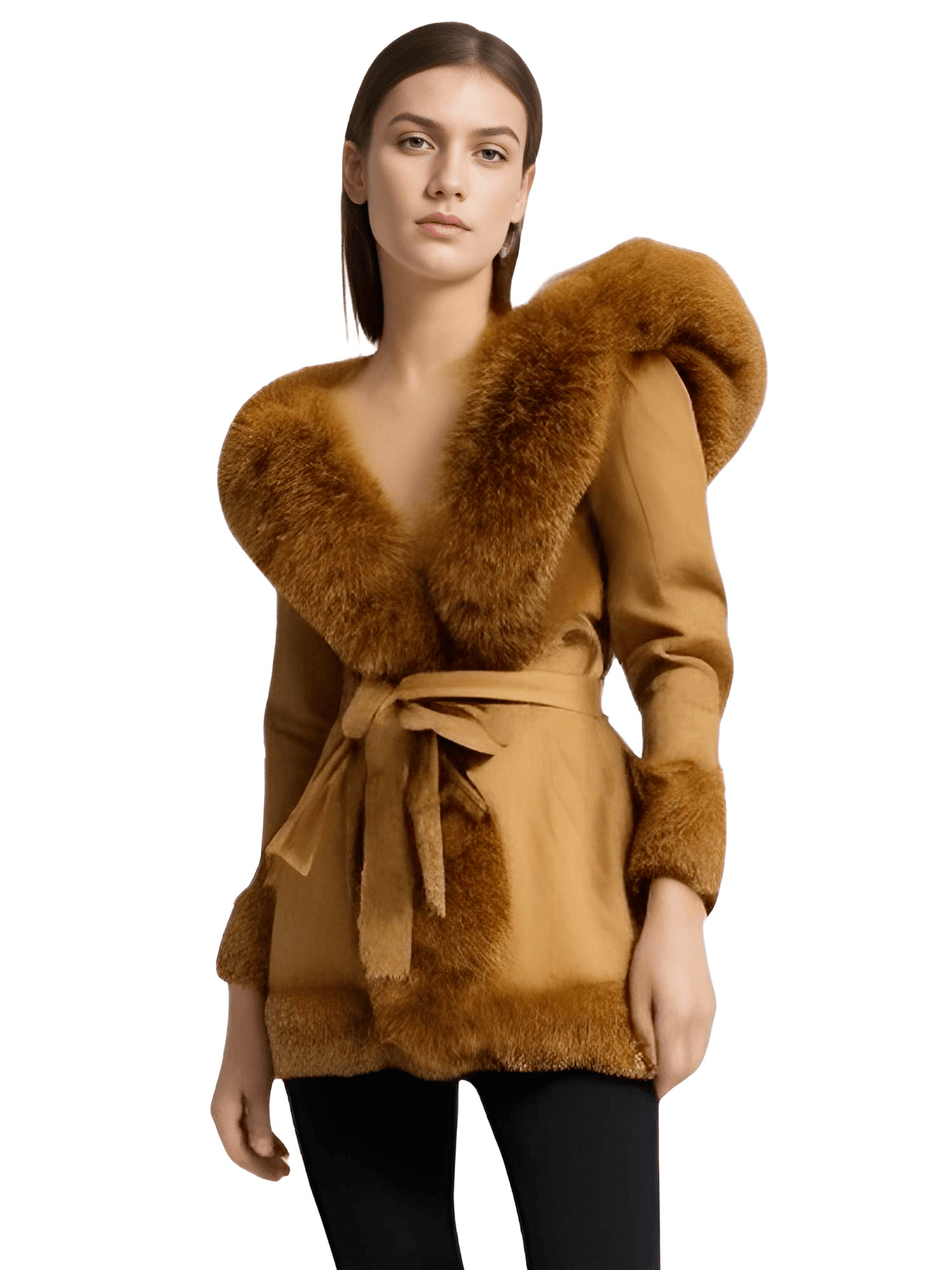 Hooded Fur Coats For Women With Belt and Fur Lining Inside -, Coats , Drestiny , Australia, Beige, Black, Brown, Camel, Canada, Coats, Jackets, L, M, New Zealand, S, United Kingdom, United States, XL, XXL, XXXL , Drestiny , www.shopdrestiny.com