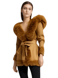 Thumbnail for Hooded Fur Coats For Women With Belt and Fur Lining Inside -, Coats , Drestiny , Australia, Beige, Black, Brown, Camel, Canada, Coats, Jackets, L, M, New Zealand, S, United Kingdom, United States, XL, XXL, XXXL , Drestiny , www.shopdrestiny.com