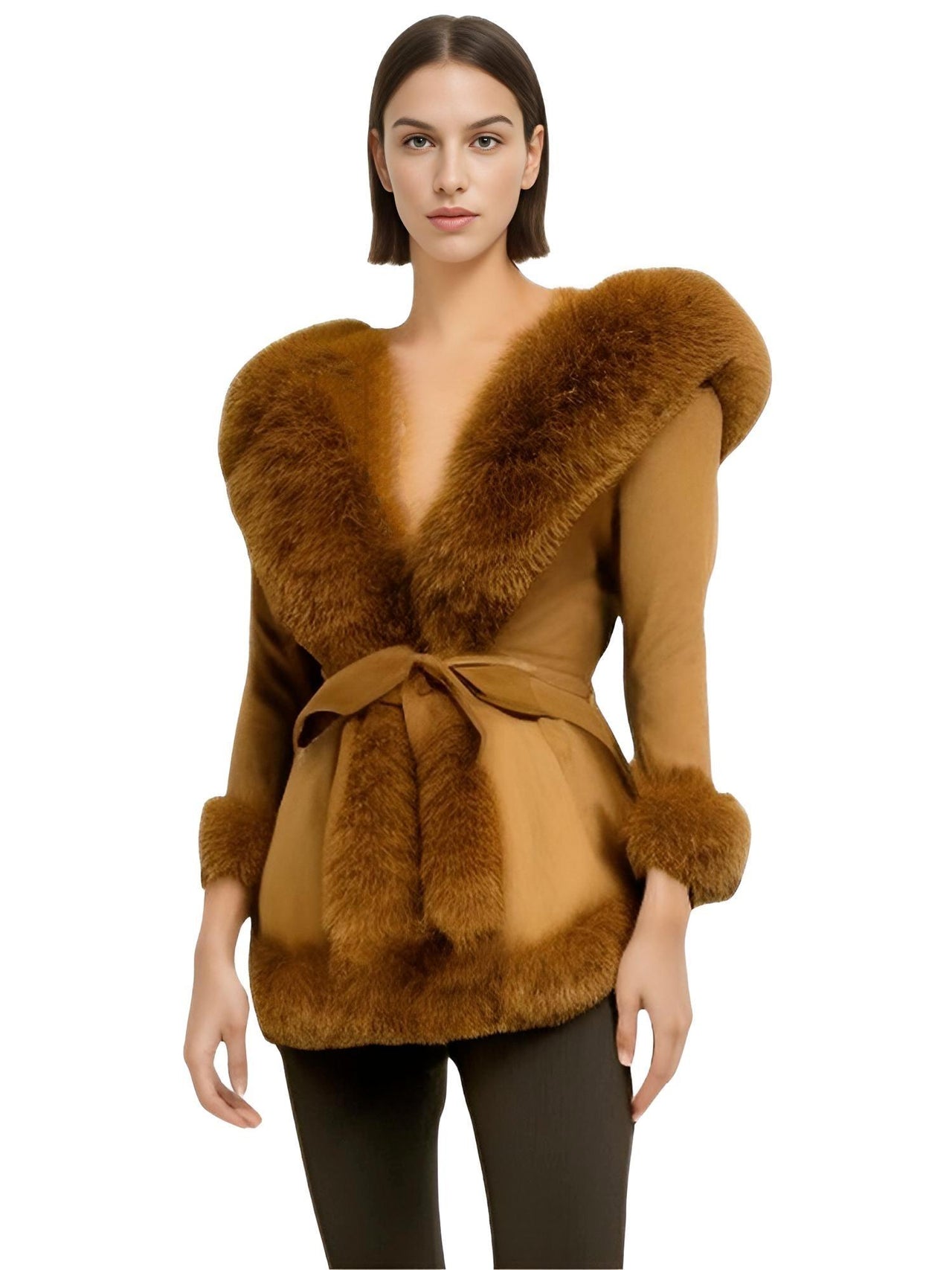 Hooded Fur Coats For Women With Belt and Fur Lining Inside -, Coats , Drestiny , Australia, Beige, Black, Brown, Camel, Canada, Coats, Jackets, L, M, New Zealand, S, United Kingdom, United States, XL, XXL, XXXL , Drestiny , www.shopdrestiny.com