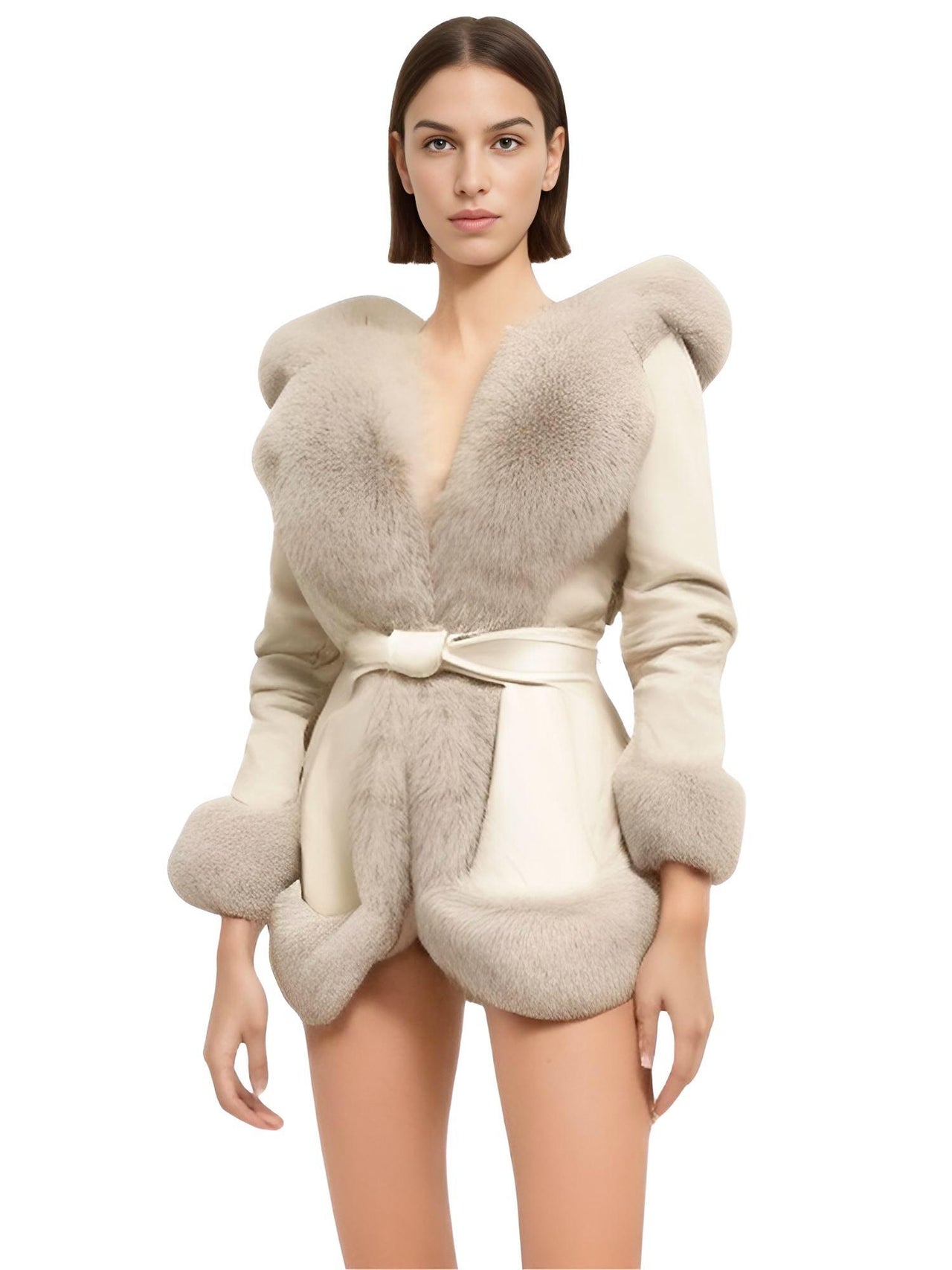 Hooded Fur Coats For Women With Belt and Fur Lining Inside -, Coats , Drestiny , Australia, Beige, Black, Brown, Camel, Canada, Coats, Jackets, L, M, New Zealand, S, United Kingdom, United States, XL, XXL, XXXL , Drestiny , www.shopdrestiny.com